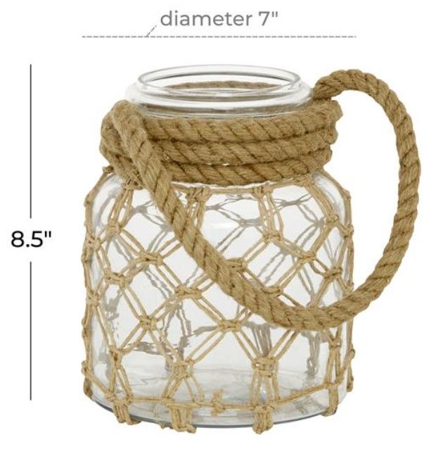 Deco Marche Clear Glass 9'' Candle Lantern with Rope Handle-2