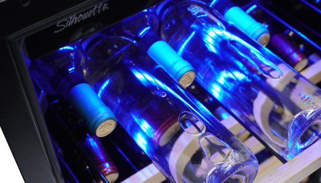 Close view of a Silhouette Wine cooler with the LED blue light on