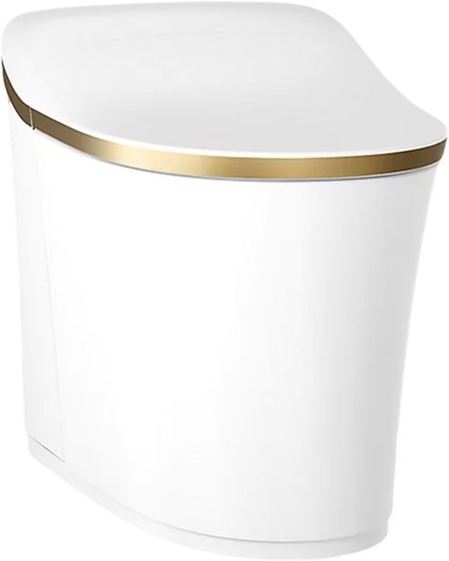 KOHLER® Eir® White 1-Piece Elongated Smart Toilet, Dual-Flush with Moderne Brushed Brass-0