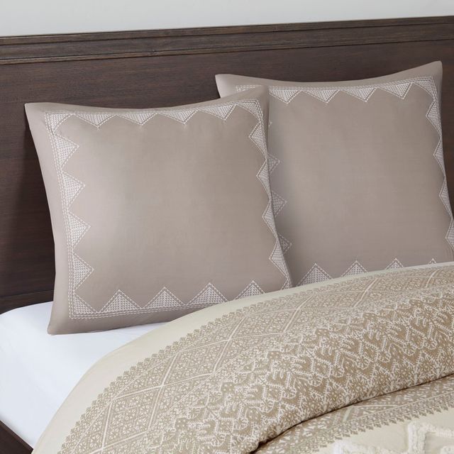 Olliix by INK+IVY Isla Taupe Cotton Embroidered Euro Sham-3