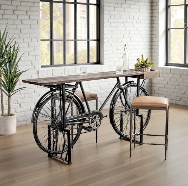 Classic Home Cycle Limewash Myst Counter Table with Black Base-1