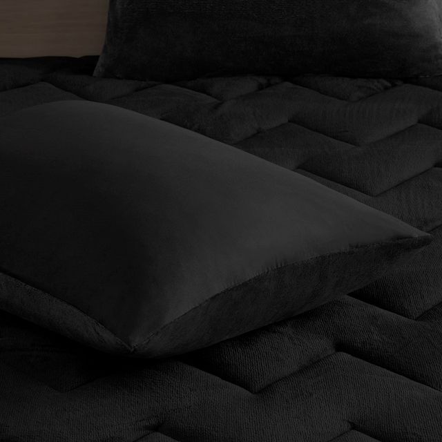 Olliix by Intelligent Design Kai Black King Quilted Reversible Microfiber to Cozy Plush Comforter Set-3