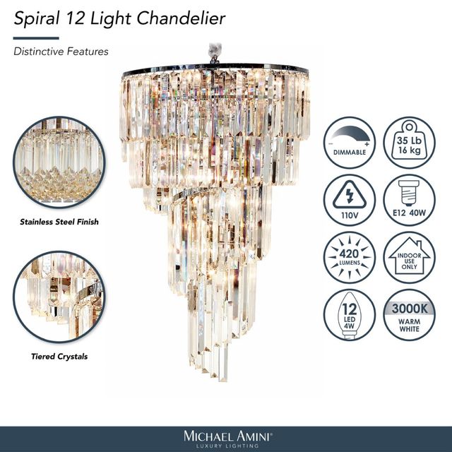 Michael Amini® Spiral Clear 12-Light Chandelier-3