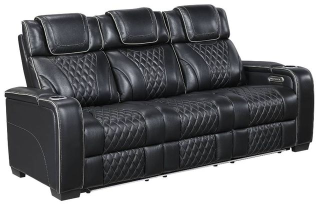 Homelegance®  Apex Black Leather Double Power Reclining Sofa with Center Console-0
