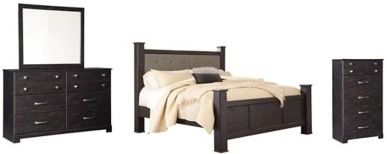 Signature Design by Ashley® Reylow 4-Piece Dark Brown King Poster Bed Set-0