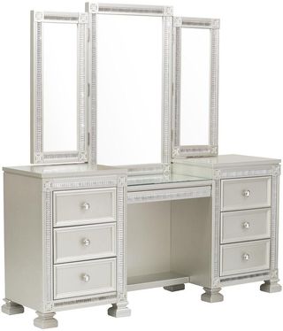 white and grey dressing table Miami White and Silver 3 Drawer Dressing Table & Mirror – Time4Sleep main image 1