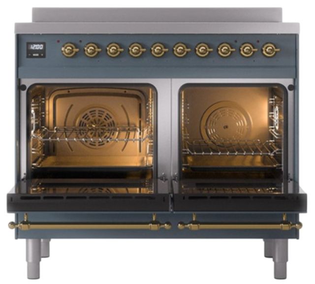 Ilve® Nostalgie II Noblesse 40'' Blue Gray Pro Style Induction Range with Brass Trim-1