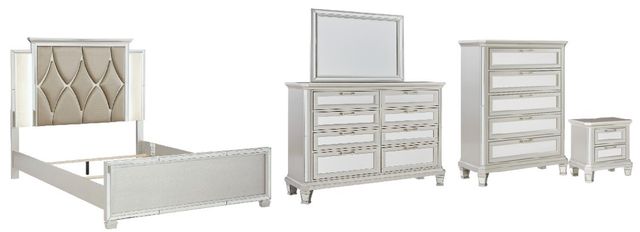 Signature Design by Ashley® Lindenfield 5-Piece Silver Queen Upholstered Panel Bed Set-0