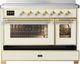 Ilve® Majestic III 48" Antique White Pro Style Induction Range with 6 Elements and Brass Trim-2