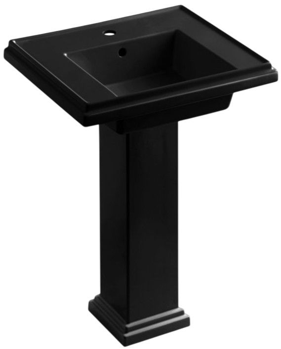 Kohler Tresham® Black 24" Single-Hole Square Pedestal Bathroom Sink-0