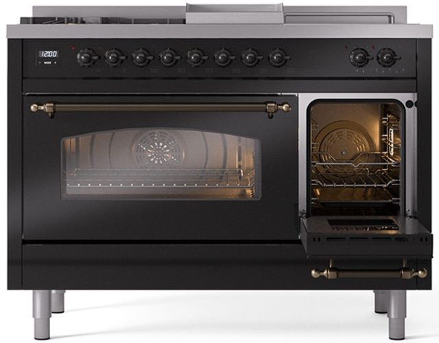Ilve® Nostalgie II Series 48" Glossy Black Pro Style Dual Fuel Range-3