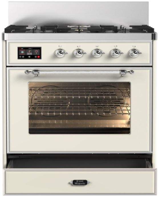 Ilve® Majestic III 30" Antique White Pro Style Dual Fuel Liquid Propane Range with Triple Glass Door with Chrome Trim-1