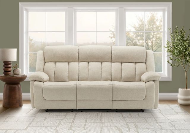 Monarch Specialties Inc. Beige 86" Upholstered Power 3-Seater Reclining Sofa with USB Ports-1