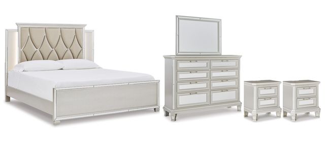 Signature Design by Ashley® Lindenfield 5-Piece Silver King Upholstered Panel Bed Set-0