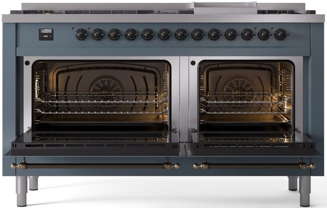 Ilve® Nostalgie II Series 60" Blue Grey Pro Style Dual Fuel Range-1