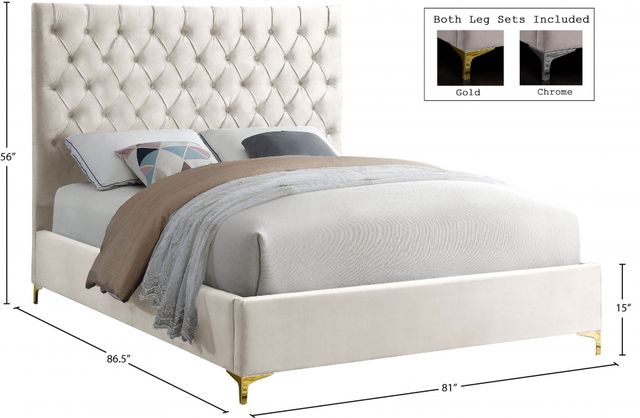 Meridian Furniture Cruz Cream Velvet King Upholstered Panel Bed-3