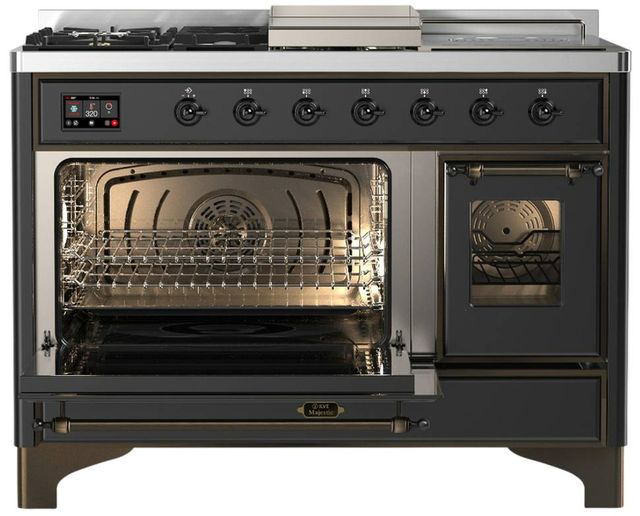 Ilve® Majestic III 48" Graphite Matte Pro Style Dual Fuel Liquid Propane Range with Triple Glass Door and Burnished Trim-3