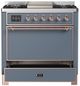 Ilve® Majestic III 36" Blue Gray Pro Style Dual Fuel Liquid Propane Range with Solid Door and Copper Trim-2