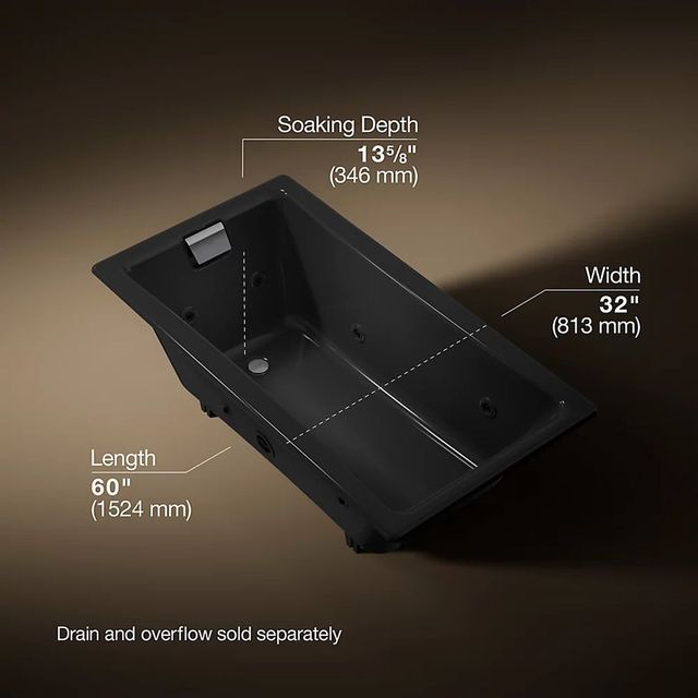 KOHLER® Tea-for-Two® Black 60" x 32" Drop-in/Undermount Whirlpool Bath-2