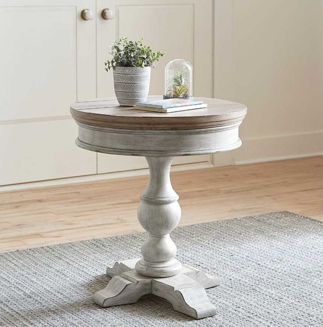 Liberty Furniture Heartland Tobacco Pedestal Chairside Table with Antique White Base-1