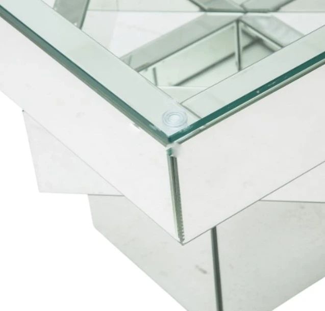Michael Amini® Montreal™ Glass Top Square End Table with Mirrored Base-1