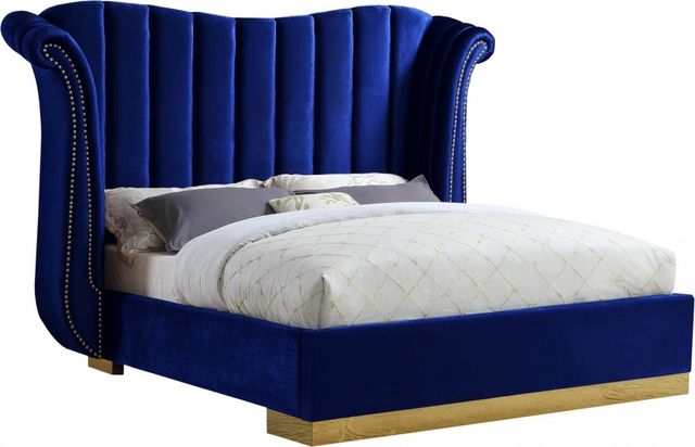 Meridian Furniture Flora Navy Velvet Queen Bed-0
