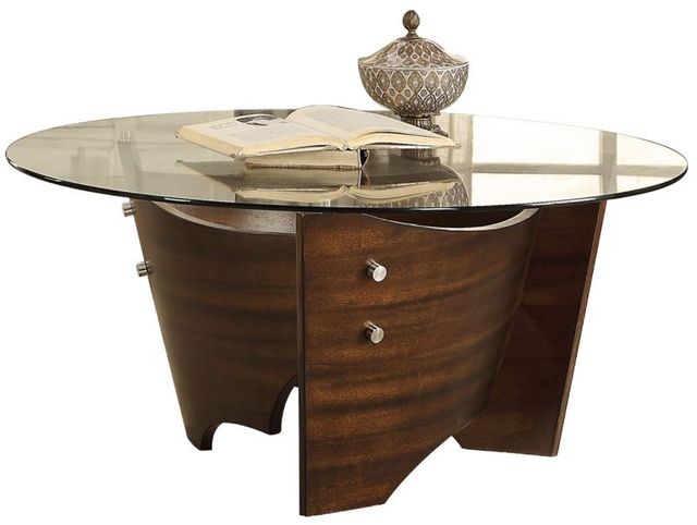 Mazin Furniture Laszlo Brown Round Glass Top Coffee Table-0