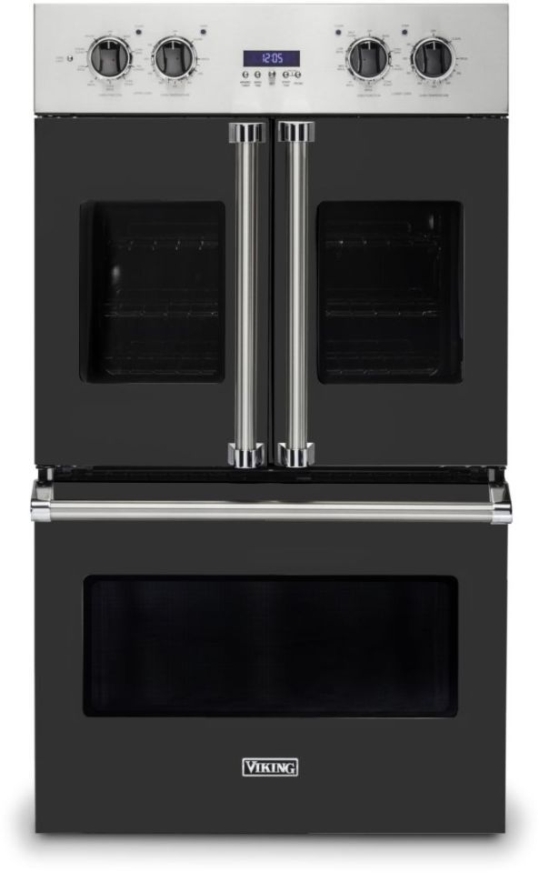 Viking® 7 Series 30" Cast Black Professional Built In Double Electric French Door Wall Oven-0