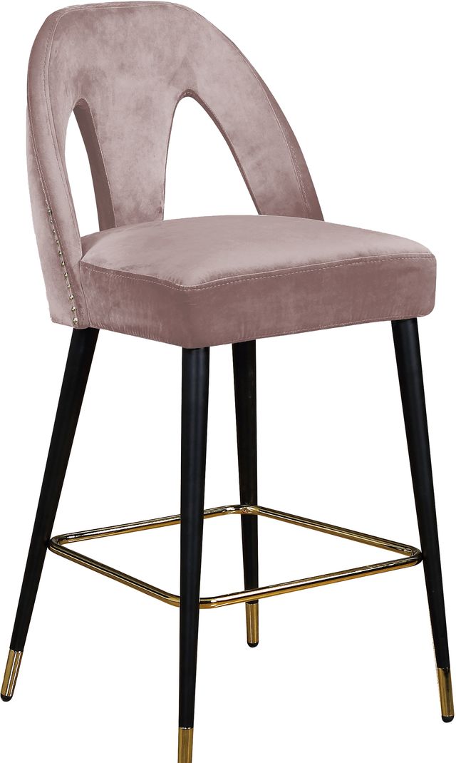 Meridian Furniture Akoya 2-Piece Pink Velvet Counter Stools-2