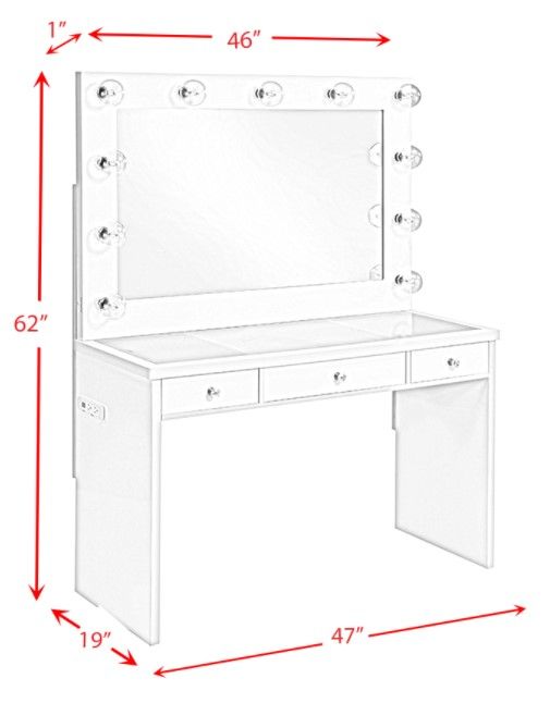 Elements International Ariana White Vanity Table-2