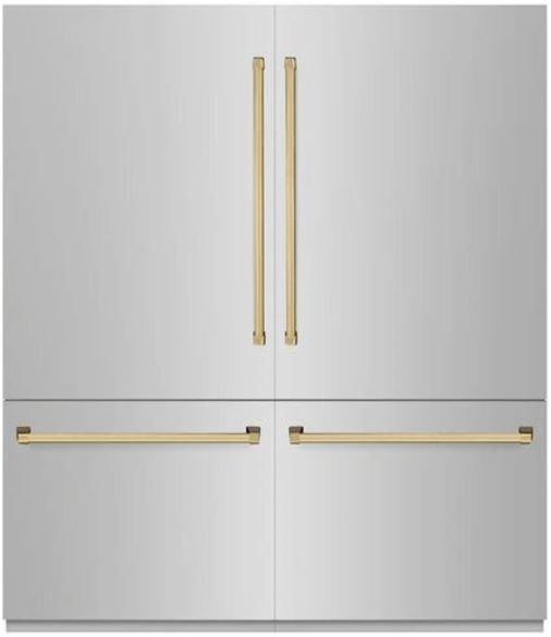 ZLINE Autograph Edition 72" 39.6 Cu. Ft. Stainless Steel Built In French Door Refrigerator with Polished Gold Accents-0