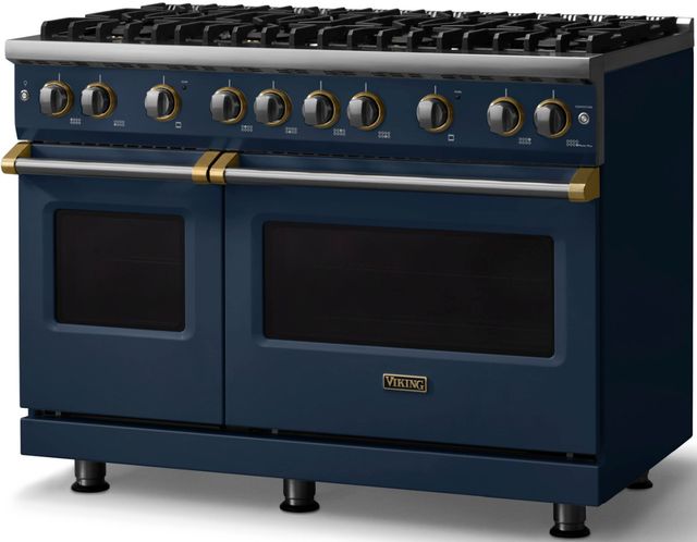 Viking® 5 Series 48" Slate Blue Pro Style Gas (NG) Range with Brushed Brass Trim-2