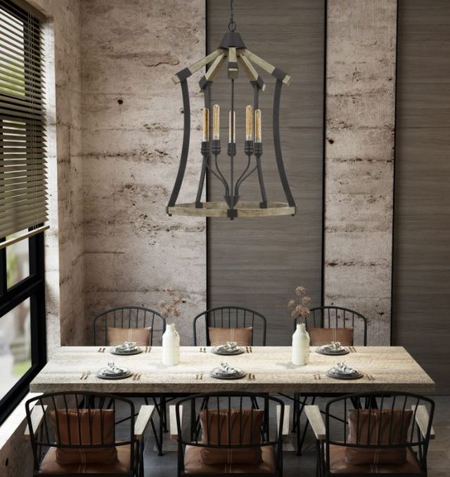 Cal® Lighting & Accessories Dali Iron/Light Oak Chandelier-2