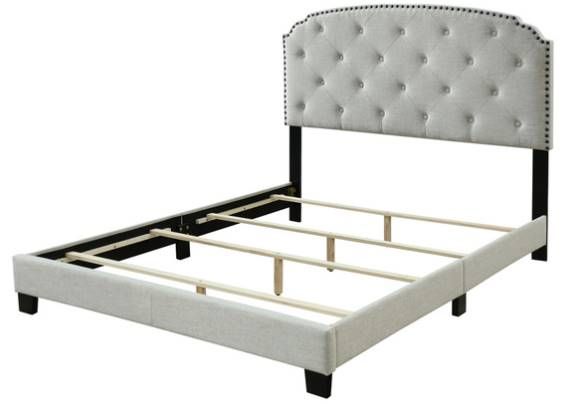 Bernards Olivia Gray Upholstered King Panel Bed in a Box-3