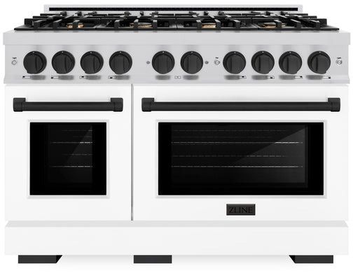 ZLINE Autograph Edition 48" Stainless Steel Pro Style Dual Fuel Range with White Matte Door and Matte Black Accents