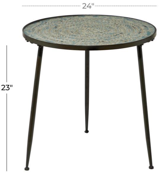 Deco Marche Dusty Blue Accent Table with Black Base-2