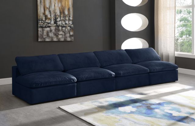 Meridian Furniture Cozy Navy Velvet 156" Cloud Modular Armless Sofa-2