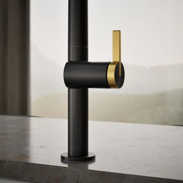 KOHLER® Components® Matte Black/Brushed Moderne Brass Pull-Down Kitchen Sink Faucet with 2-Function Sprayhead-4
