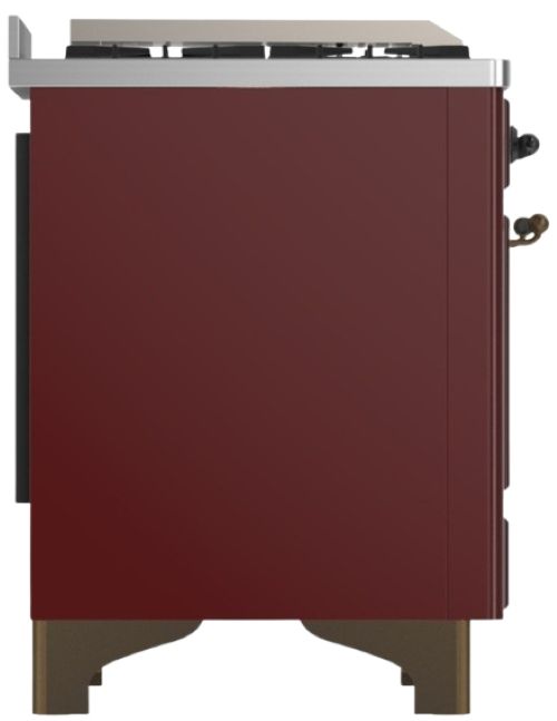 Ilve® Majestic III 36" Burgundy Pro Style Dual Fuel Liquid Propane Range with 6 Black Brass Burners and Burnished Trim-3