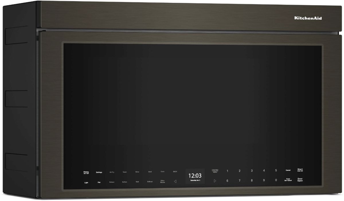 KitchenAid 1.1 Cu. Ft. Black Stainless Over The Range Microwave Sandlin Appliance Scales Mound IL