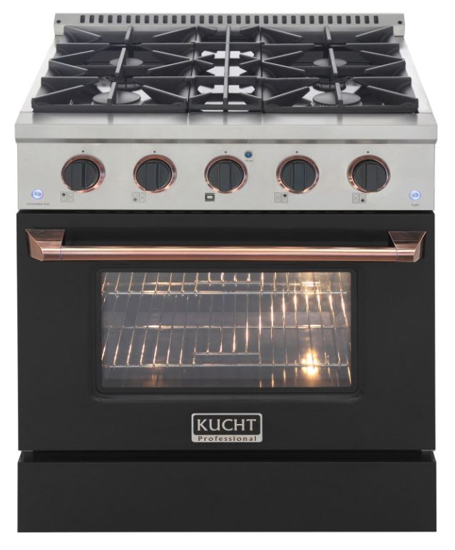 Kucht Professional KNG Series 30" Stainless Steel Pro Style Propane Gas Range with Black Door and Rose Gold Handle-0
