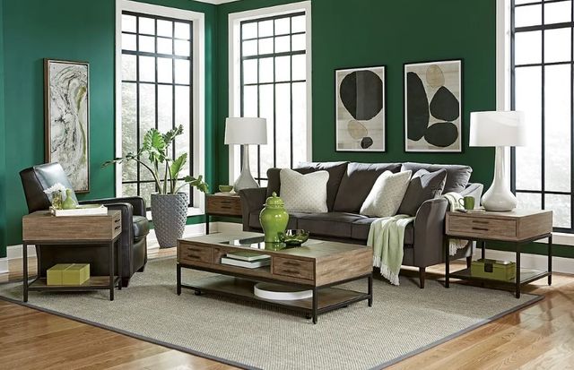 Hammary® Jefferson Beige Rectangular Coffee Table with Glass Top Insert and Dark Antique Brass Frame-1