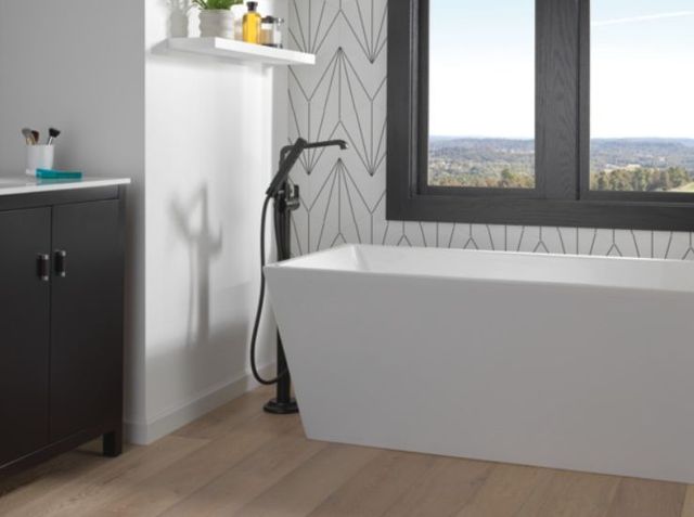 Delta Tetra® Matte Black Single Handle LHP Floor Mount Tub Filler Trim-4