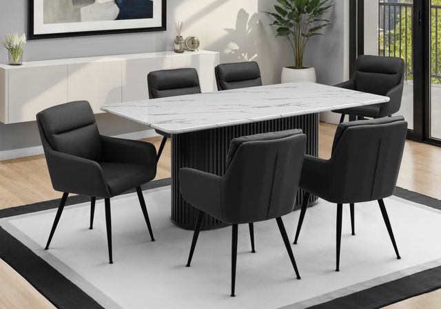 Monarch Specialties Inc. White 38" x 70" Faux Marble Top Dining Table with Black Base-0