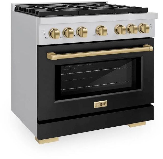 ZLINE Autograph Edition Paramount 36" Stainless Steel Pro Style Gas Range with Black Matte Door and Champagne Bronze Accents-2