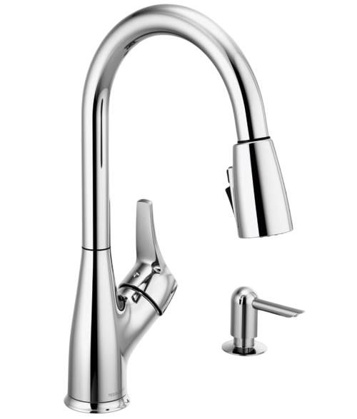 Peerless Retail Channel Product Chrome Single Handle Pull-Down Kitchen Faucet with Soap Dispenser-0