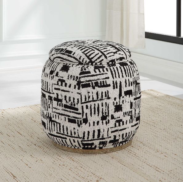 Uttermost® Dialogue Black/White Poof Ottoman-1
