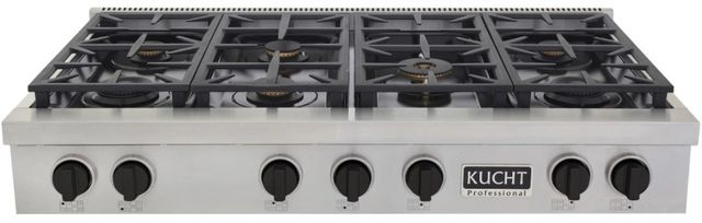 Kucht Professional KFX Series 48" Stainless Steel Natural Gas Range Top with Tuxedo Black Knobs-0