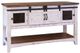 International Furniture Direct Pueblo White Sofa Table with Medium Brown Top and Shelf -0