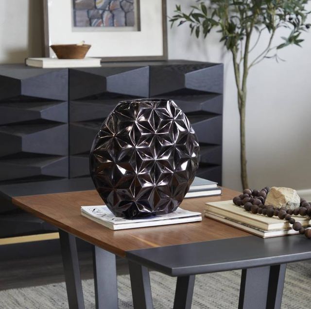 Deco Marche CosmoLiving by Cosmopolitan Black 12" Geometric Faceted Vase-4